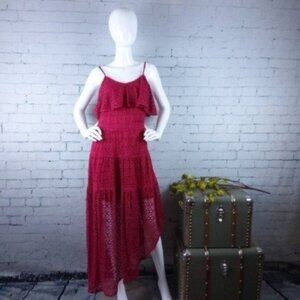 Foxiedox Rayna Asymmetrical Hem Lace Dress Magenta Size Large